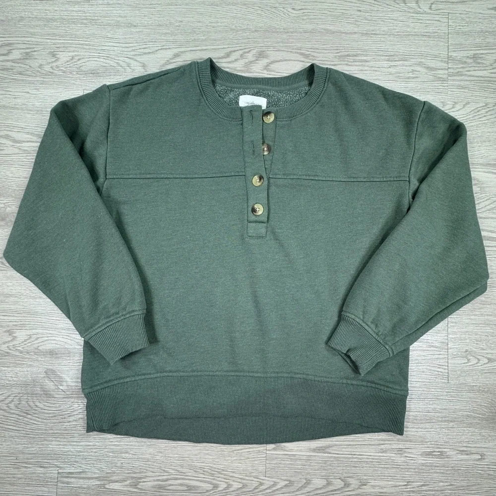 Lou & Grey Women's Lounge Set Henley Sweatshirt Joggers Green Small Soft Cozy